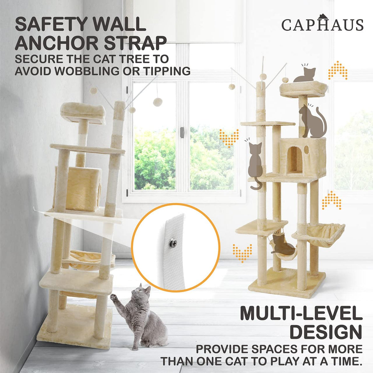 70-Inch Multi-Level Cat Tree with Hammock and Cat Cave V376