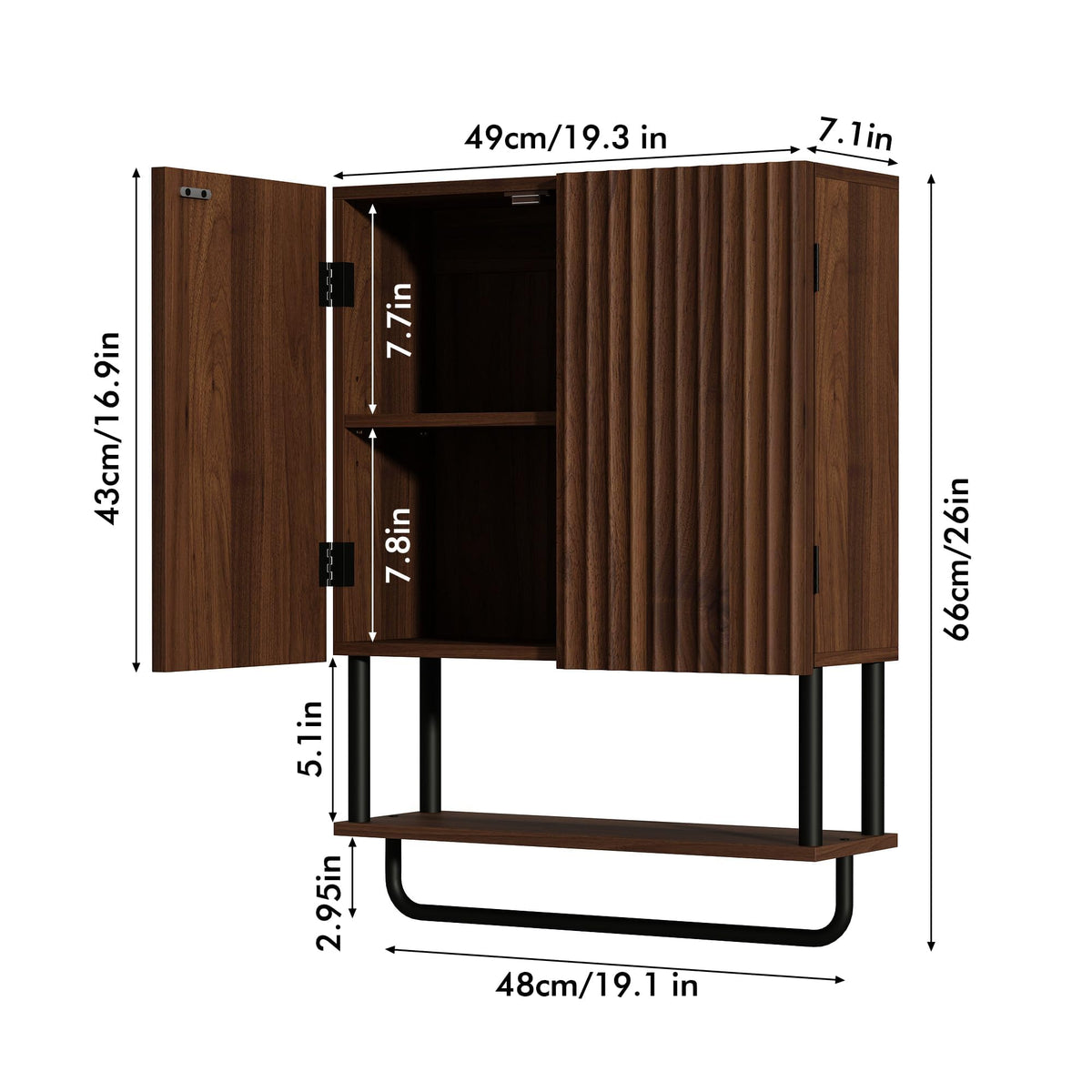 Fluted 2 Doors 3-Tier Bathroom Wall Cabinet N553