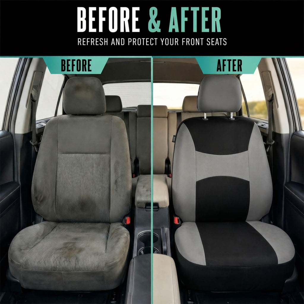 Gray Black Universal Fit Automotive Seat Covers Combo Set with Steering Wheel Cover and Seat Belt Pad X5182