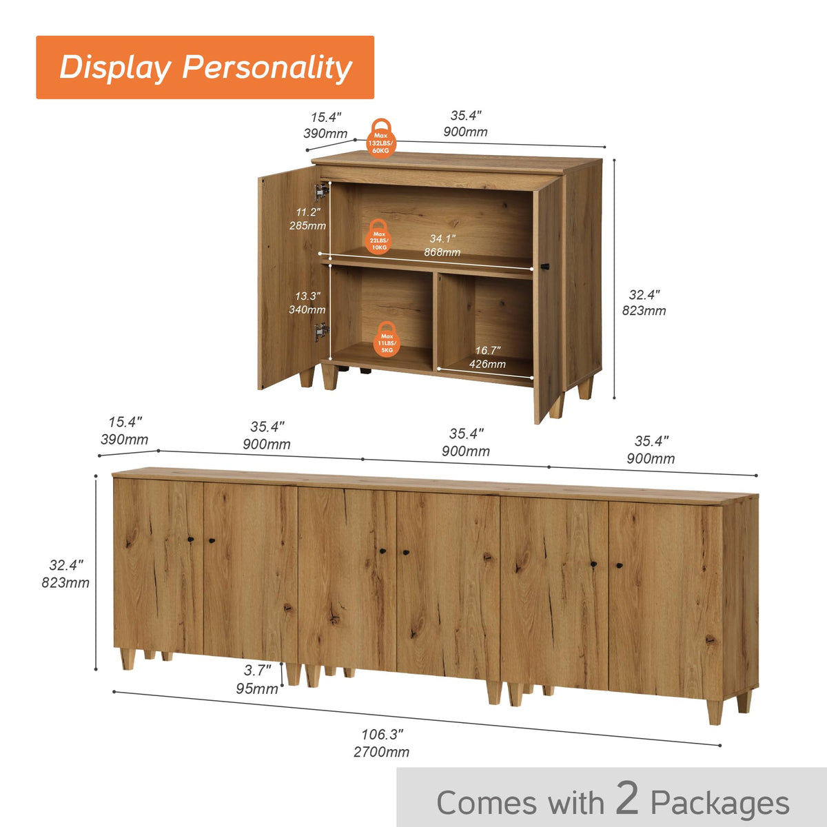 Oak Brown Storage Cabinets T224492