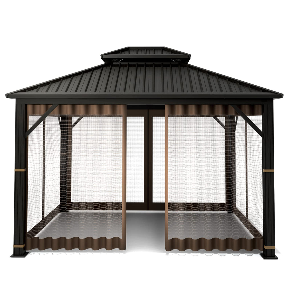 10' x 10' 4-Panel Mosquito Netting Sidewall Curtain with Zipper (Brown) Q561