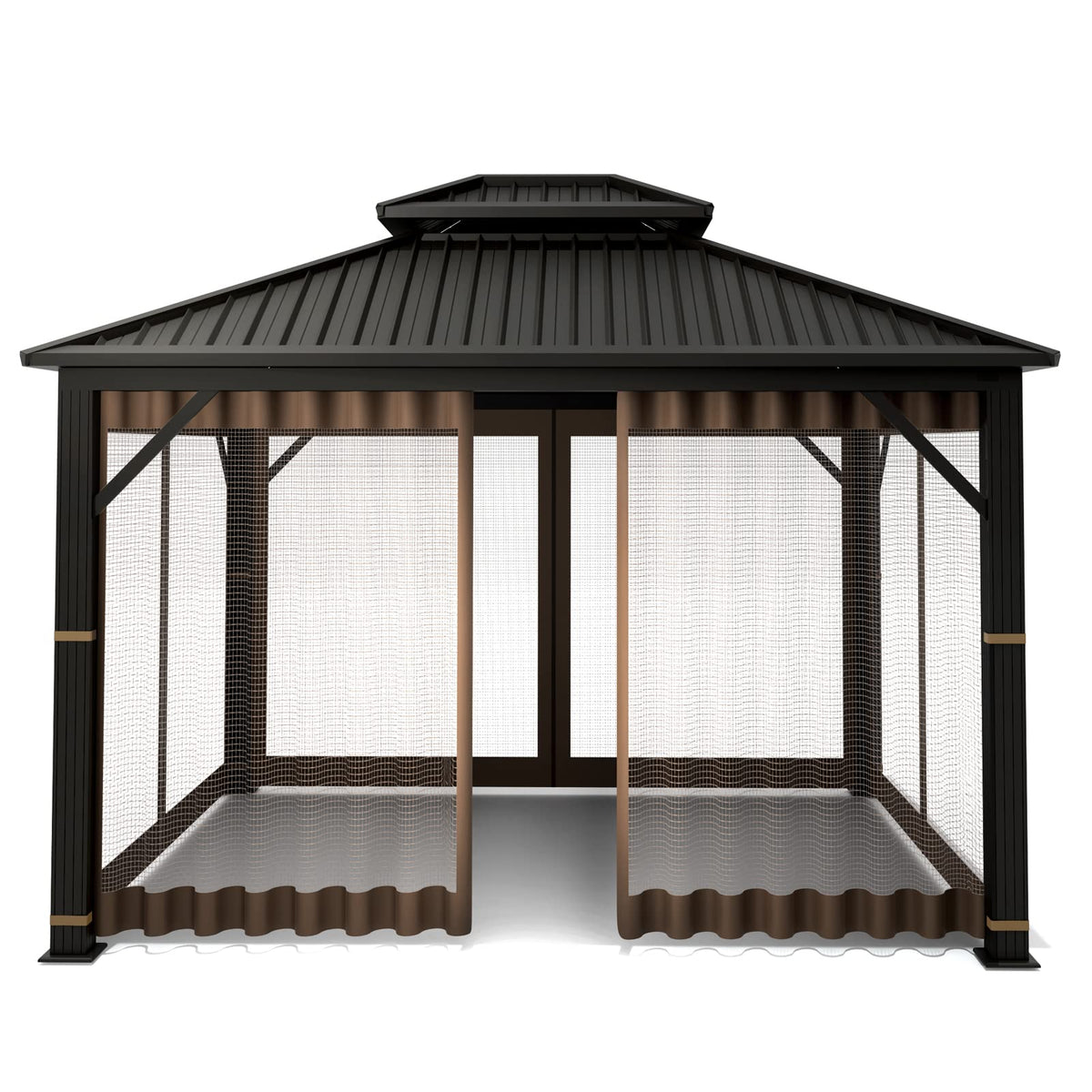 10' x 10' 4-Panel Mosquito Netting Sidewall Curtain with Zipper (Brown) Q561