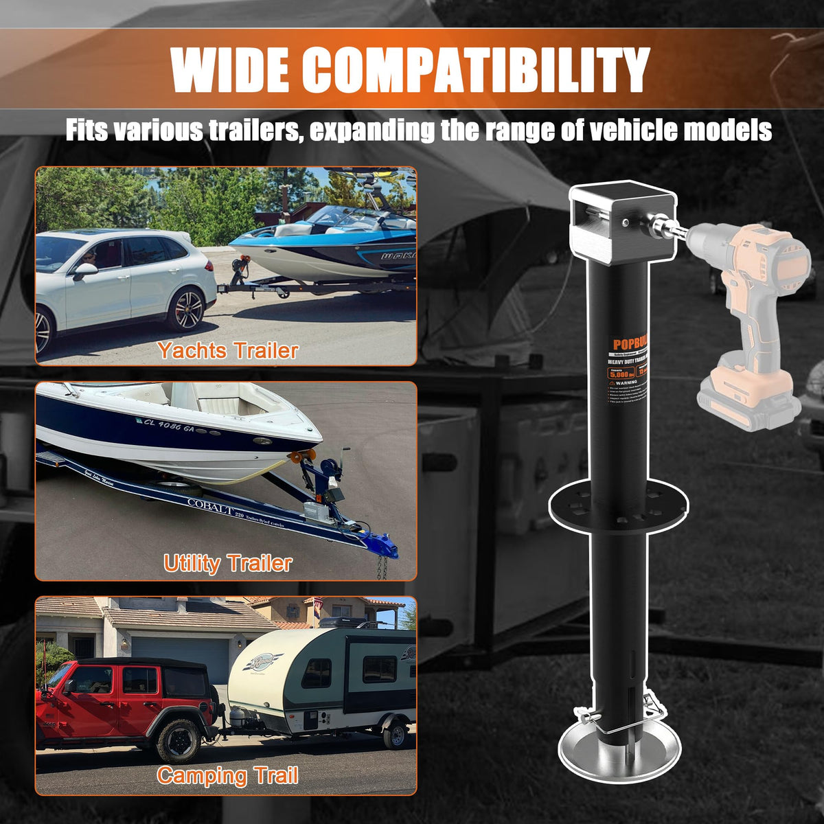 5000lbs A-Frame Trailer Jack with Adjustable Drop Leg F9975