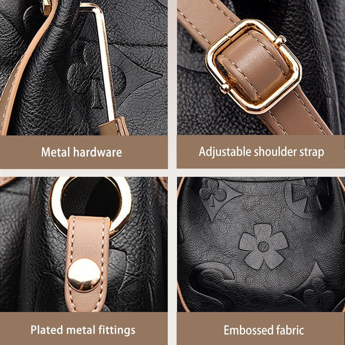 Women Embossed Bucket Bag Shoulder Crossbody Bag 2Pcs Set K132