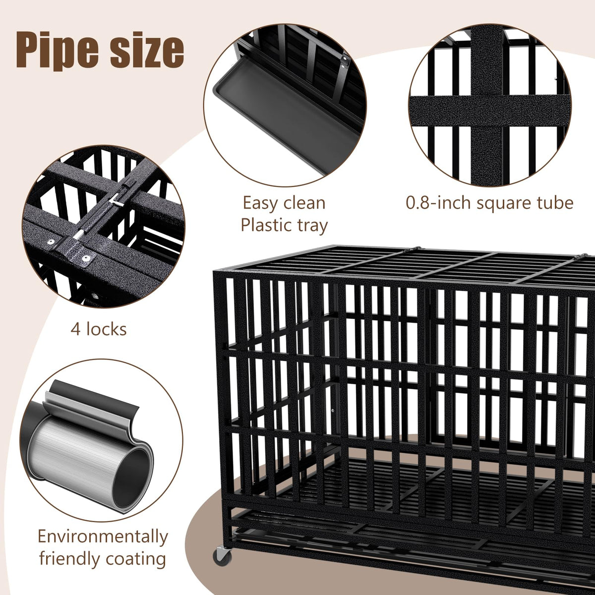 48 Inch Heavy Duty Dog Crate Kennel with Wheels W840