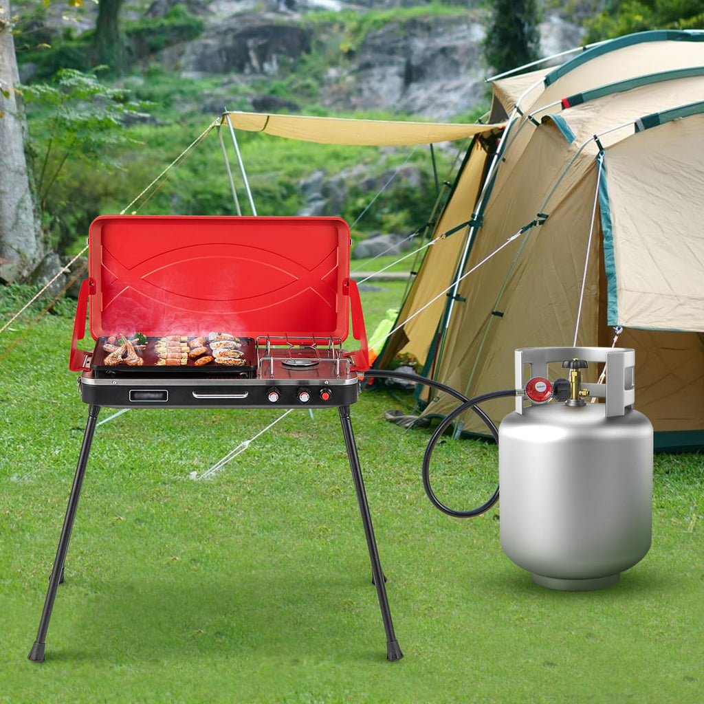 2-Burner Camping Stove with Removable Leg Stand F1747