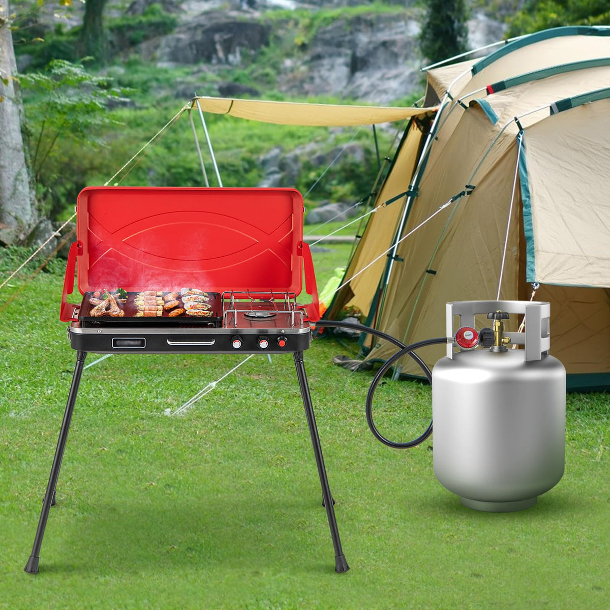 2-Burner Camping Stove with Removable Leg Stand F1747