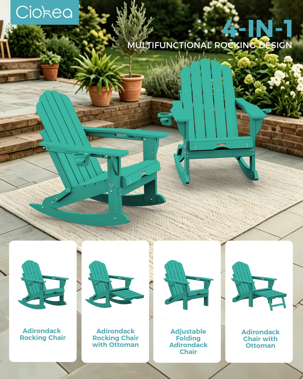 Adirondack Rocking Chair with Footrest O50682