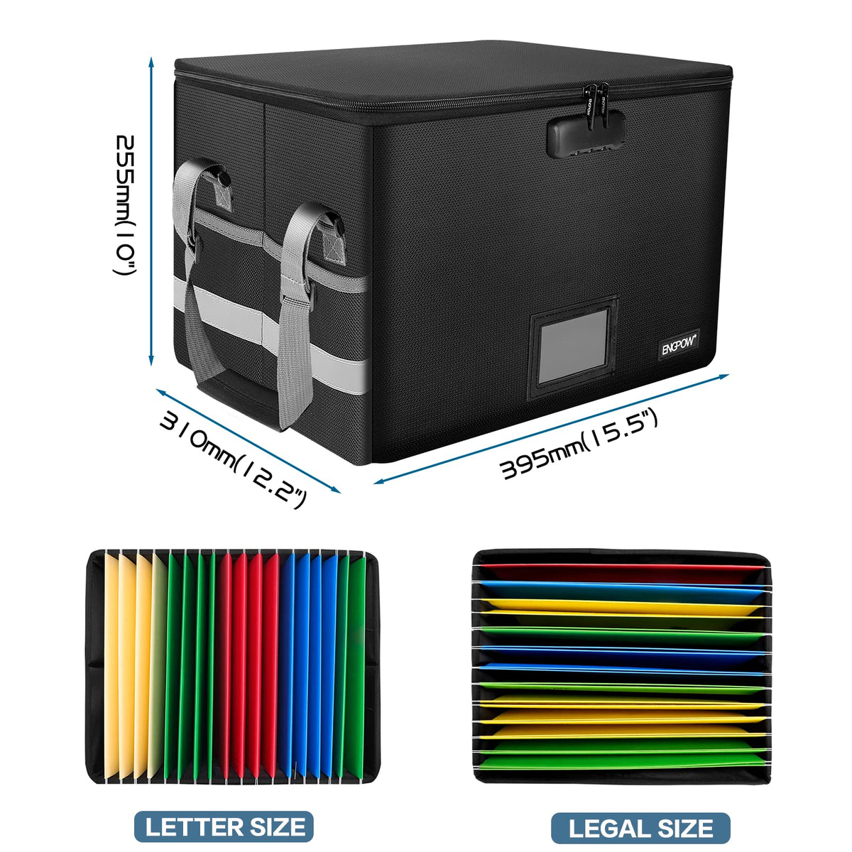 Black Fireproof Collapsible File Box with Lock L541