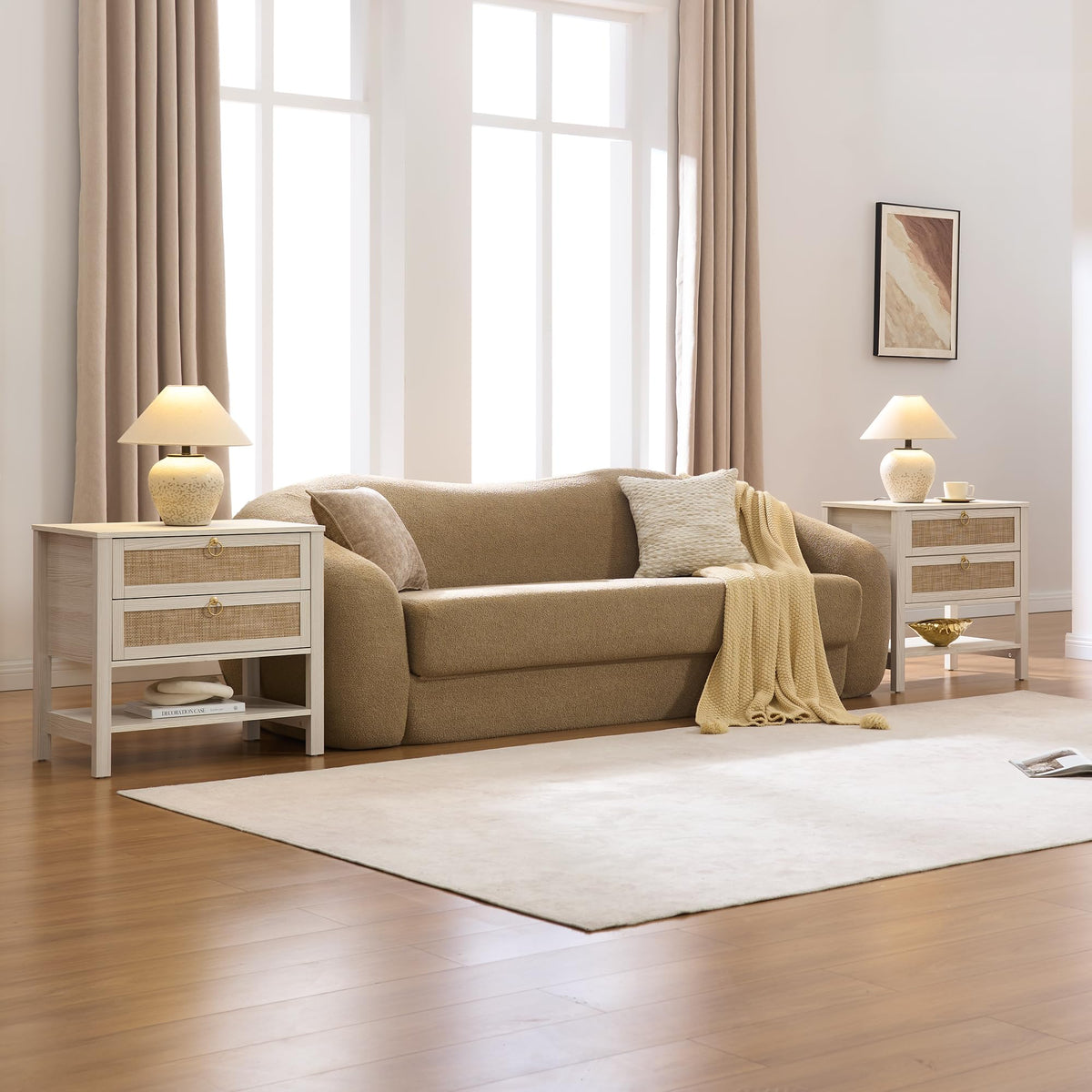 White Rattan Nightstand with 2 Drawers A37556