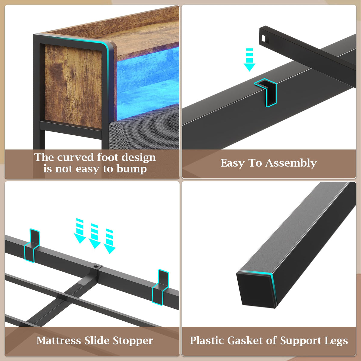 Full Size Corner Bed Frame with Storage and Drawers N556