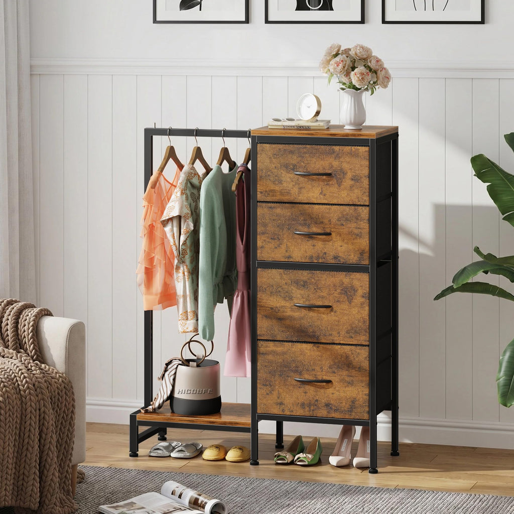 Tall Dresser with Hanging Rack, 4 Drawers Q977927