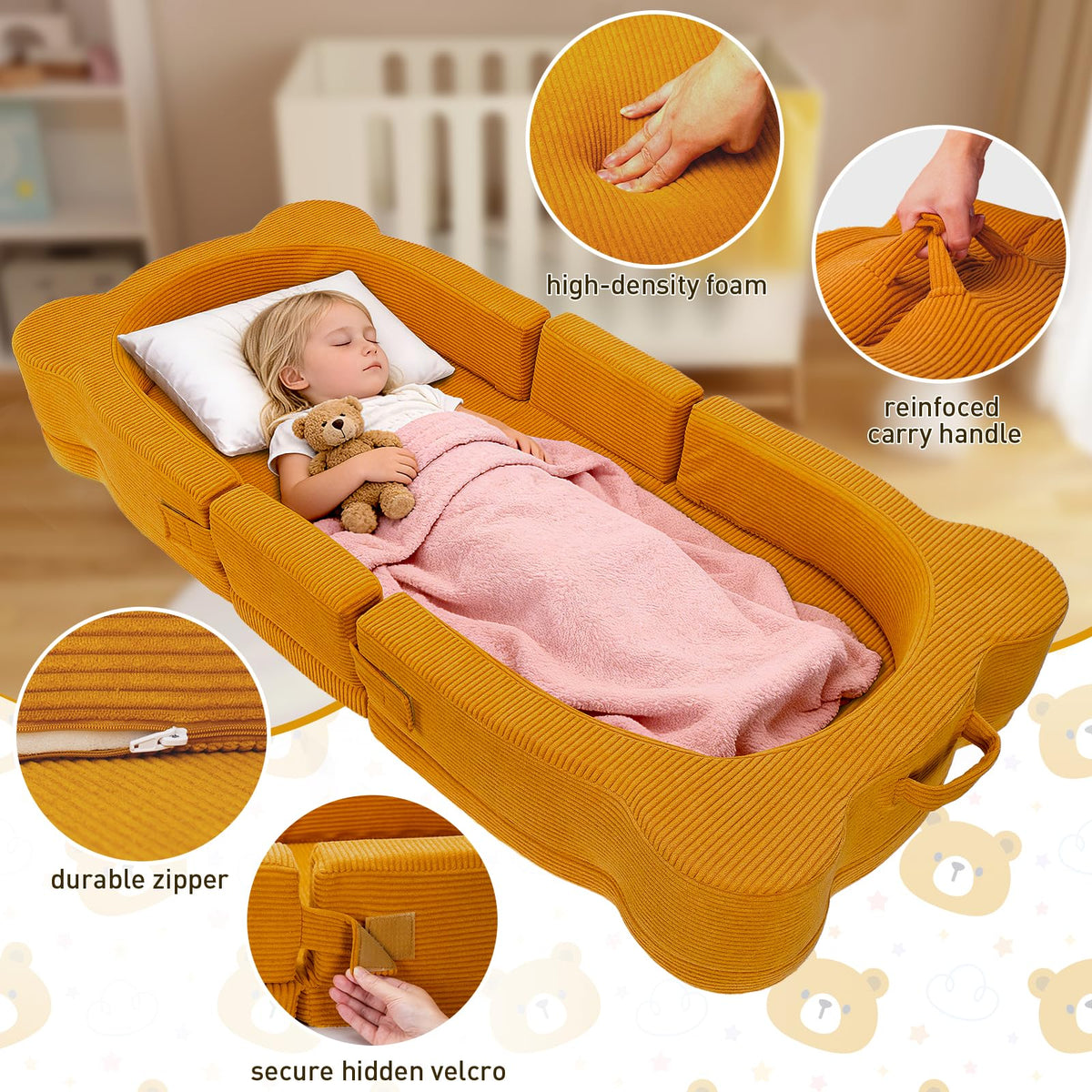 Portable Foldable Toddler Travel Bed with Safety Rail C8258