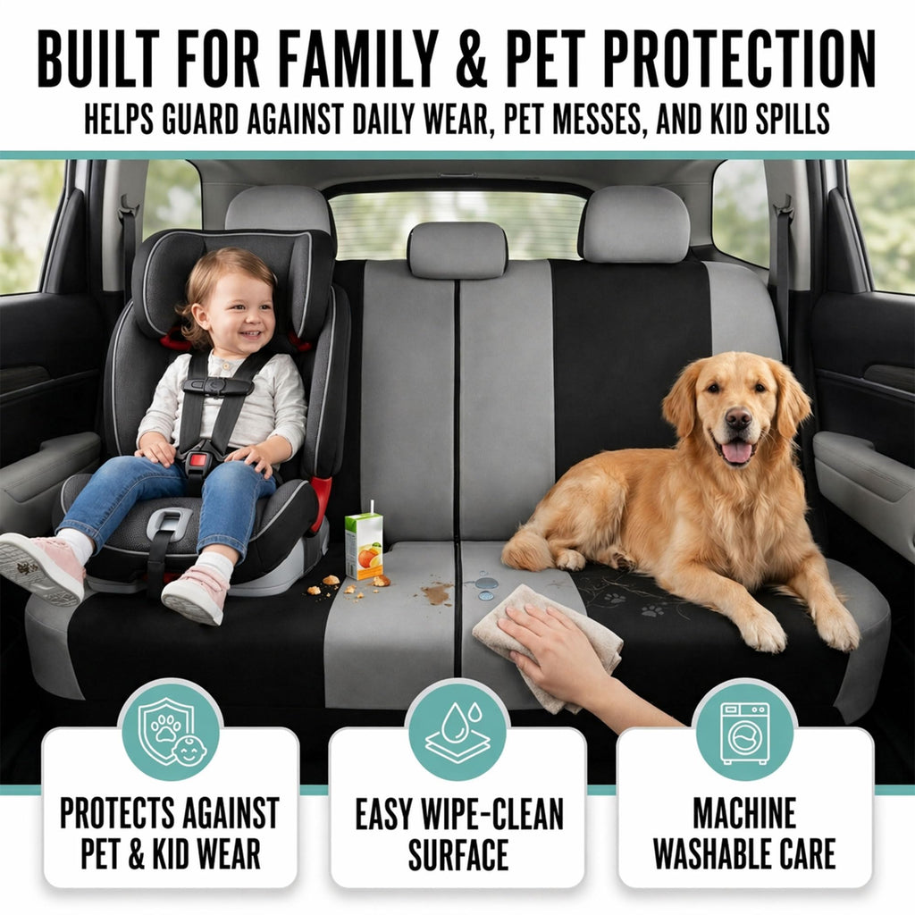 Gray Black Universal Fit Automotive Seat Covers Combo Set with Steering Wheel Cover and Seat Belt Pad X5182