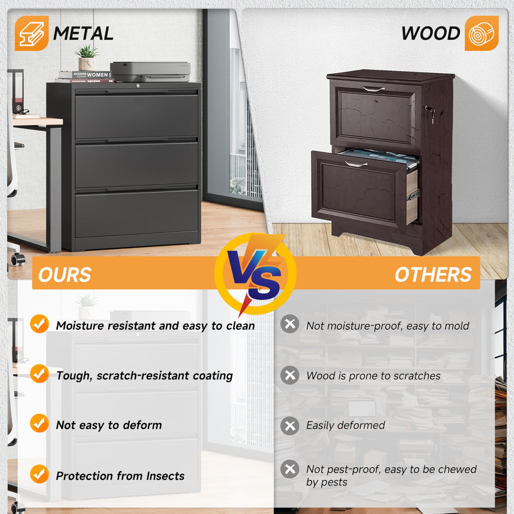 3 Drawer Metal File Cabinet with Lock X629239