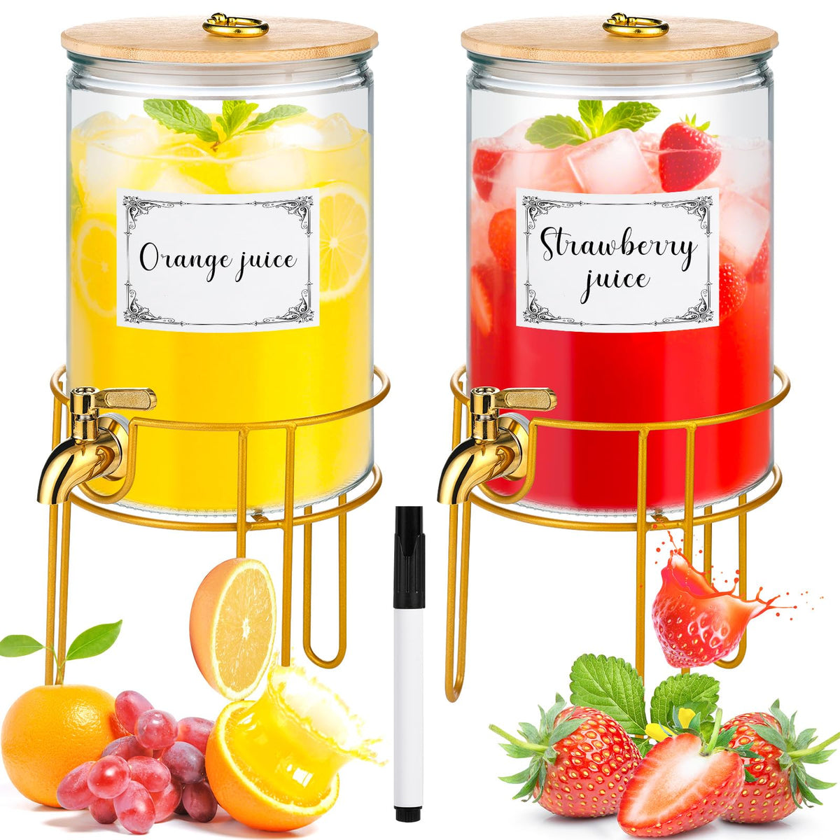 1 Gallon Glass Beverage Dispenser with Spigot, 2 Pack W452