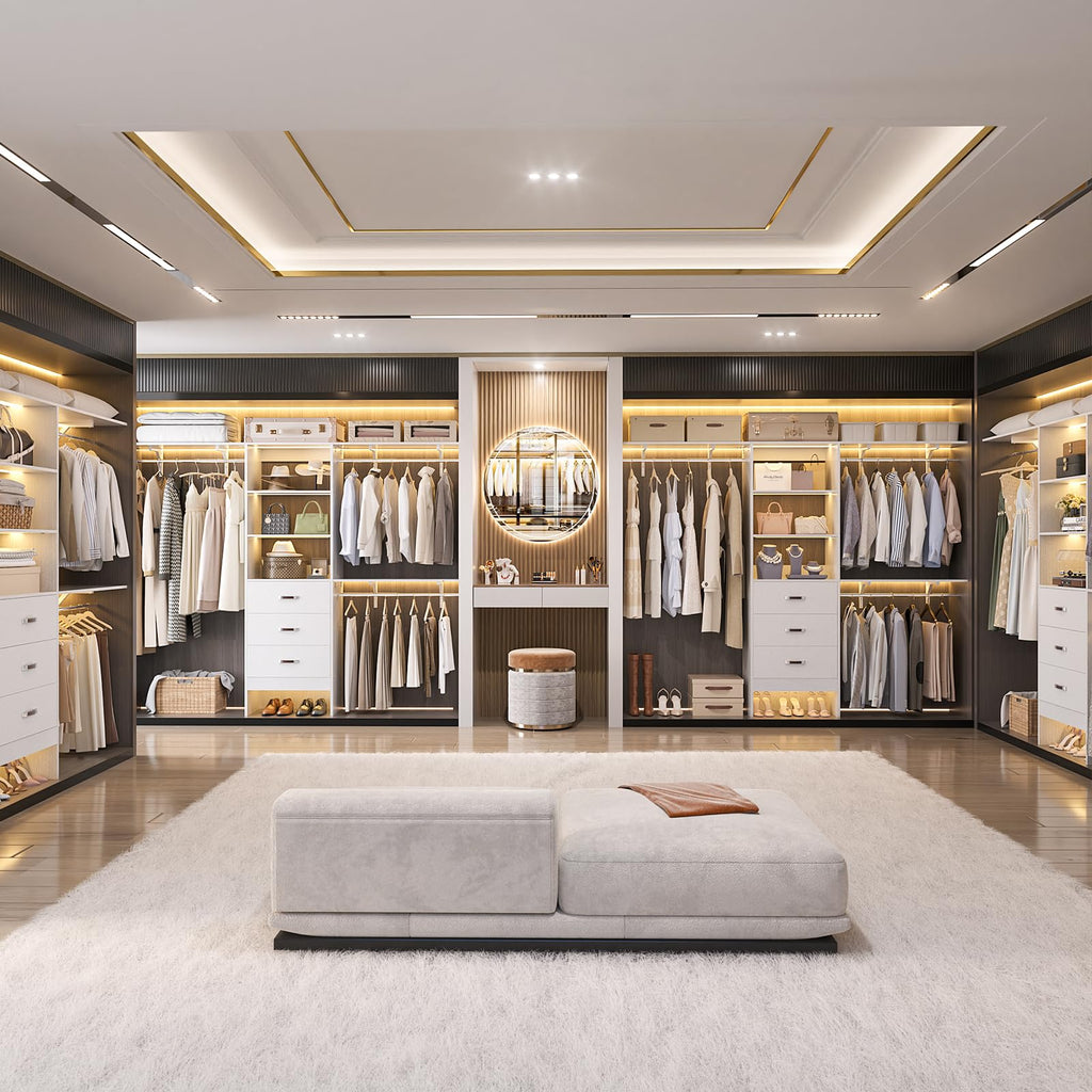 8FT White Wood Closet Organizer System with Drawer U47059