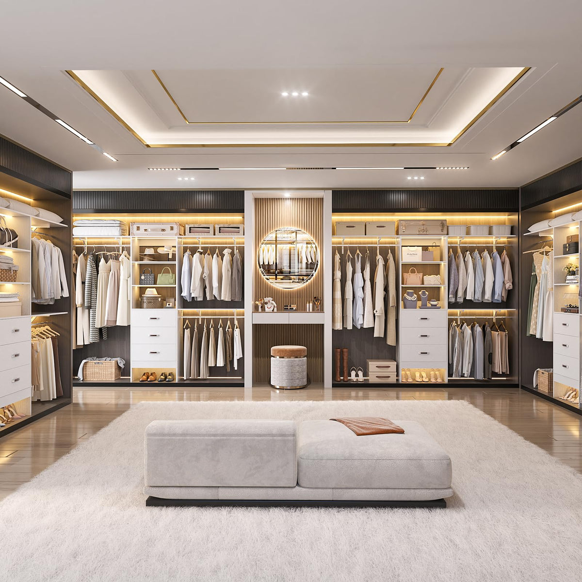 8FT White Wood Closet Organizer System with Drawer U47059