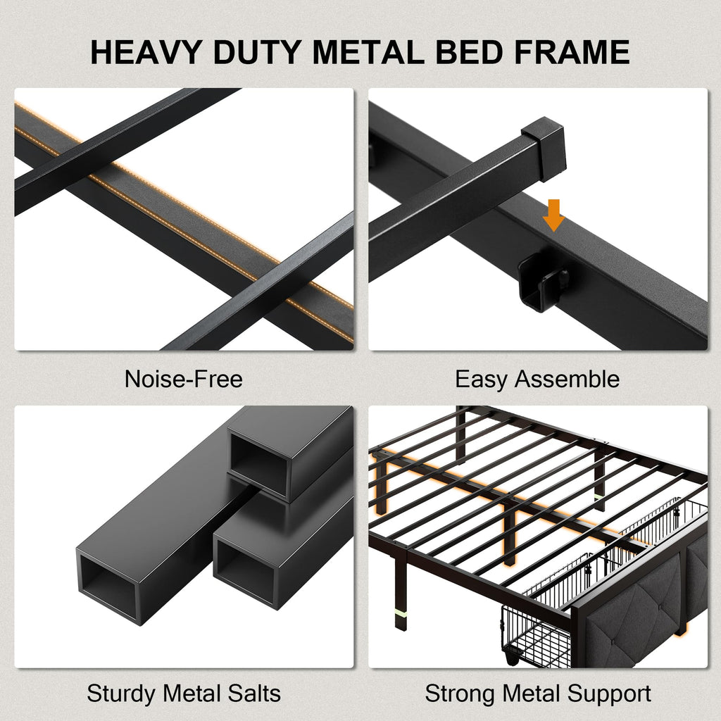 King Size Metal Platform Bed Frame with 2 Storage Drawers R5887