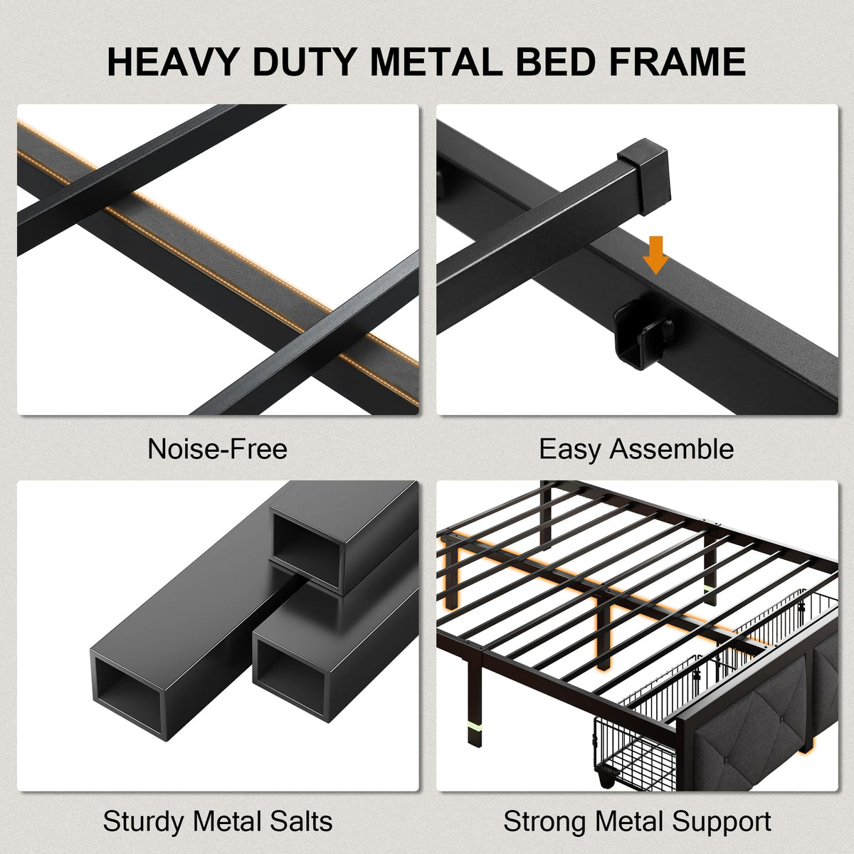 King Size Metal Platform Bed Frame with 2 Storage Drawers R5887