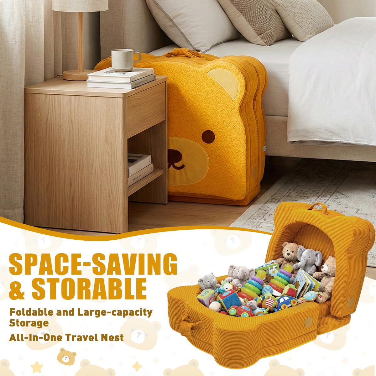 Portable Foldable Toddler Travel Bed with Safety Rail C8258