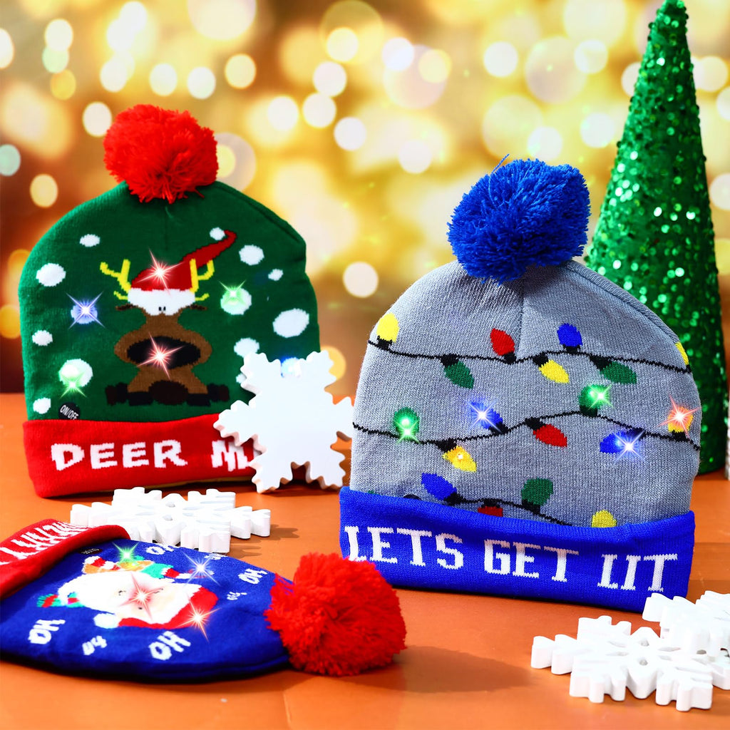 Light Up Christmas Hats Bulk LED Beanies Q251