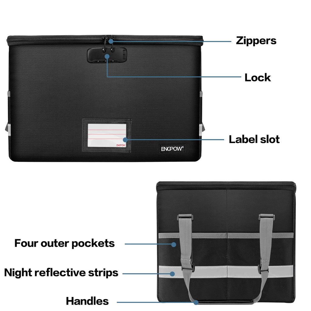 Black Fireproof Collapsible File Box with Lock L541