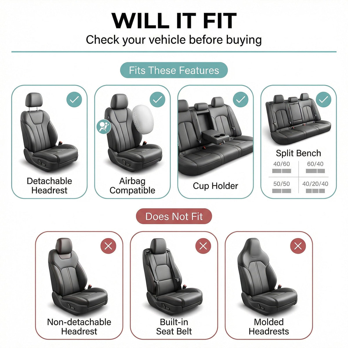 Gray Black Universal Fit Automotive Seat Covers Combo Set with Steering Wheel Cover and Seat Belt Pad X5182