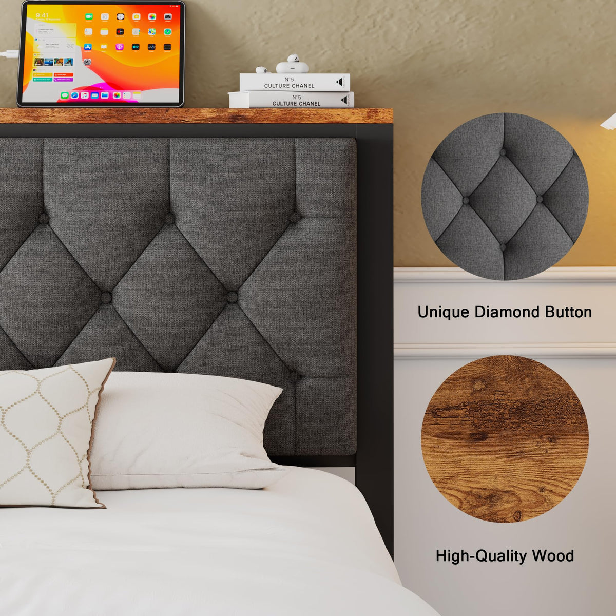 King Size Metal Platform Bed Frame with 2 Storage Drawers R5887