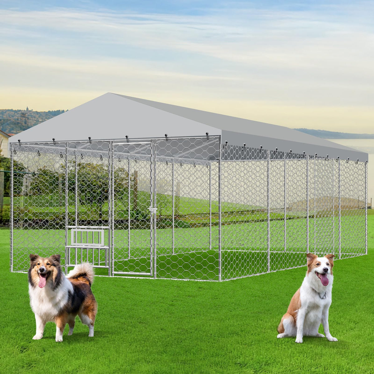 20×10×5.6FT Outdoor Dog Kennel with Bowls L539659