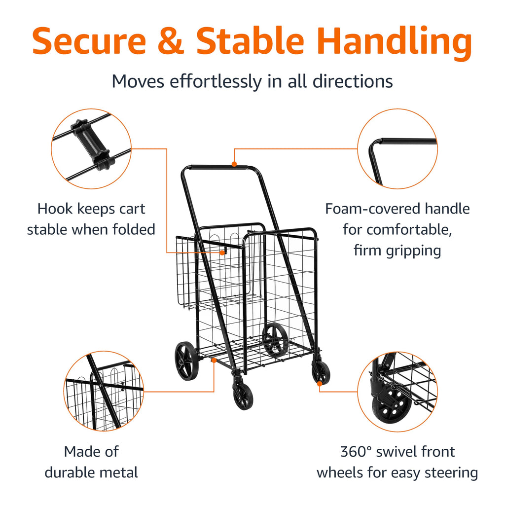 Foldable Utility Cart with 360-Degree Wheels, X-Large, Black W8774