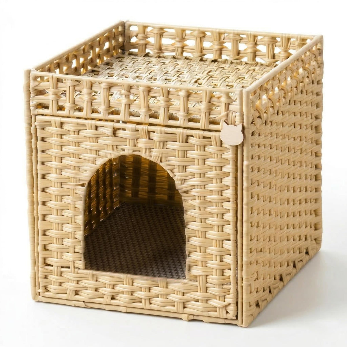 Rattan Cat Litter Box Enclosure Cabinet with Mat B153