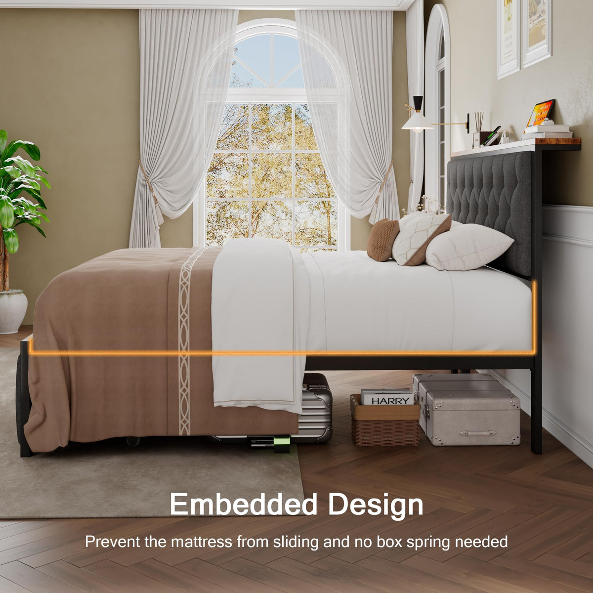King Size Metal Platform Bed Frame with 2 Storage Drawers R5887