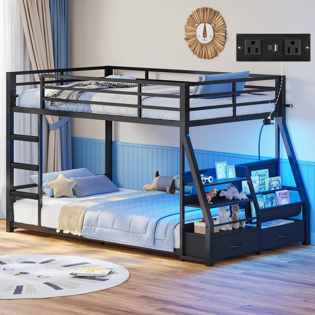 Black Bunk Bed with Bookshelves and Storage Drawers V8448