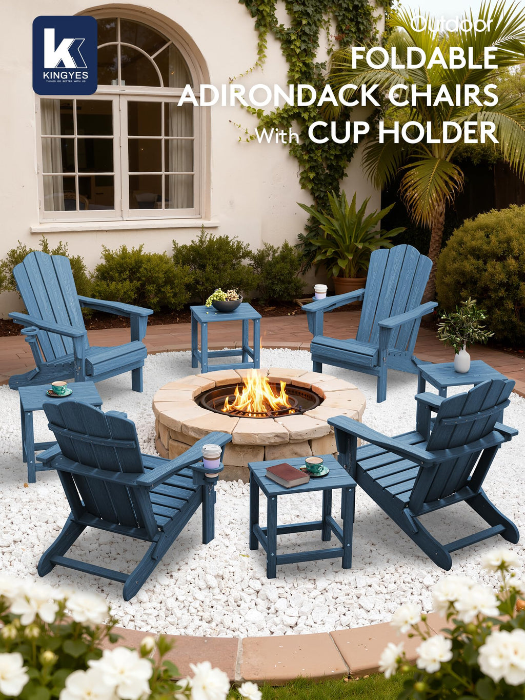 Folding Adirondack Chair Set of 2 with Cup Holder T99497