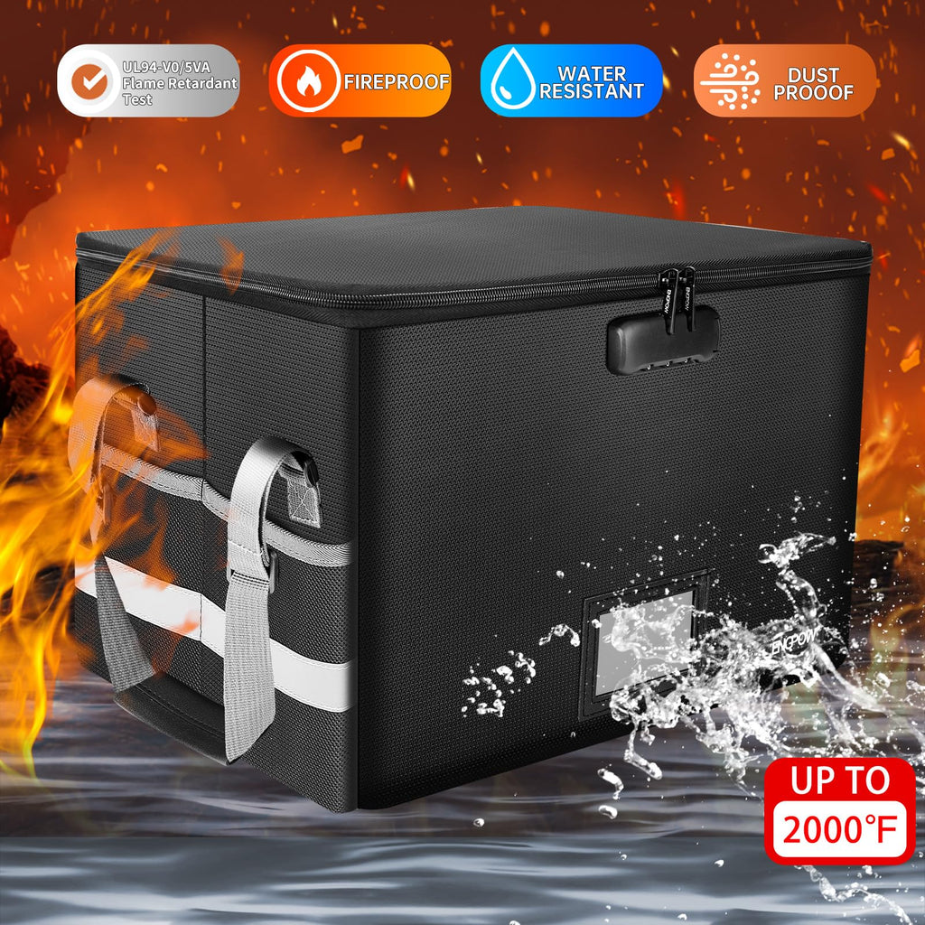 Black Fireproof Collapsible File Box with Lock L541