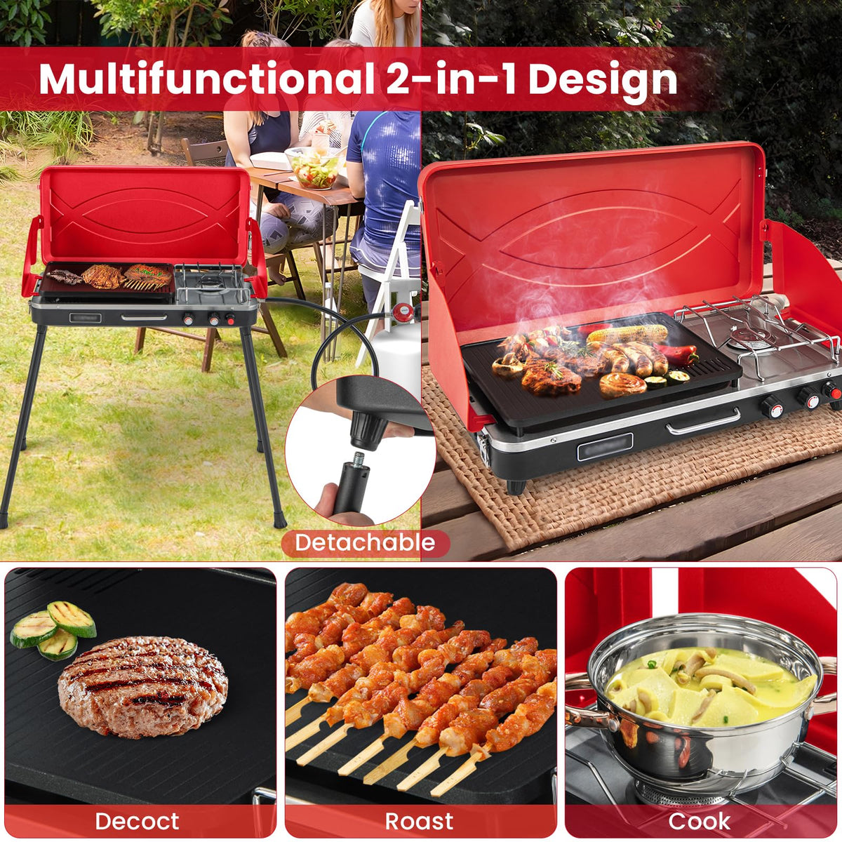2-Burner Camping Stove with Removable Leg Stand F1747