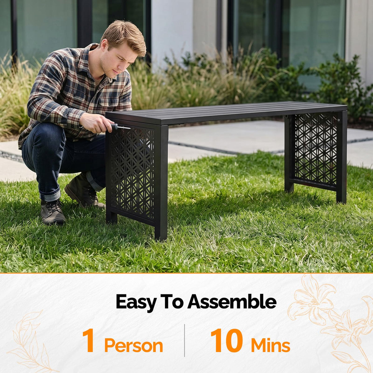 Black Metal Outdoor Bench D86741