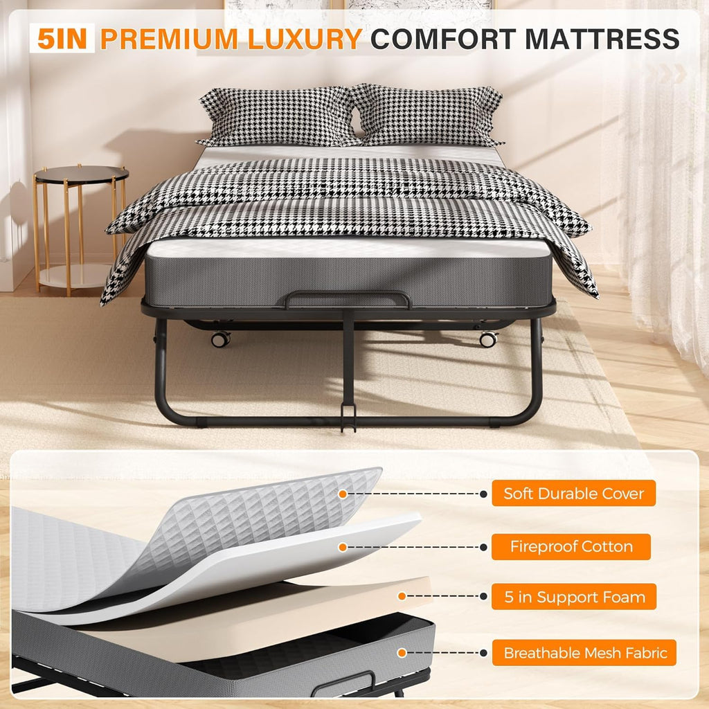 Folding Guest Bed Single Size with 5 Inch Memory Foam Mattress Y880359