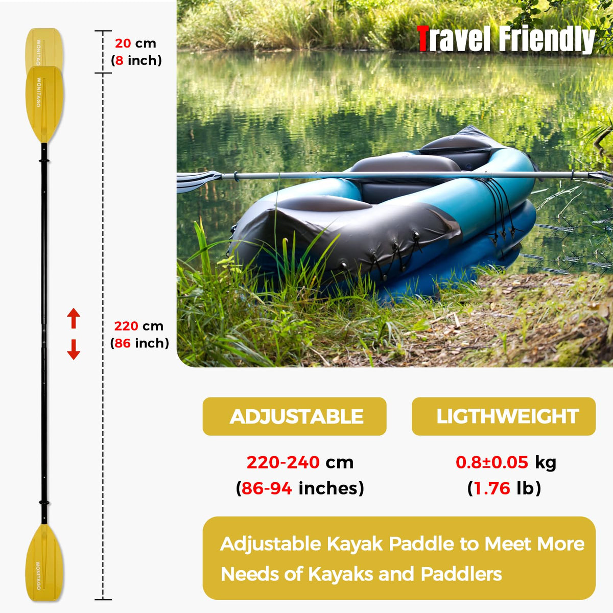Adjustable Portable 5-Piece Kayak Paddle T222399