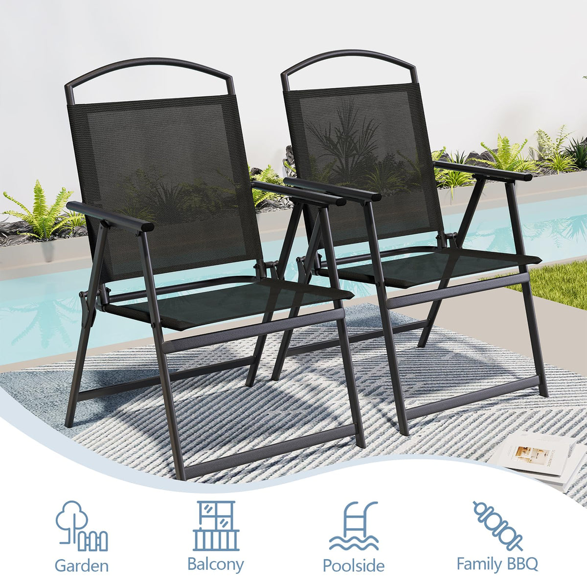 Folding Outdoor Chairs Set of 2 Black I274992