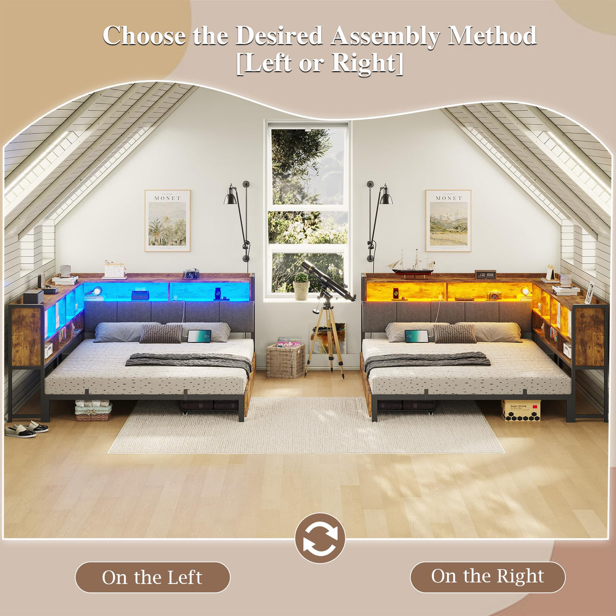 Full Size Corner Bed Frame with Storage and Drawers N556
