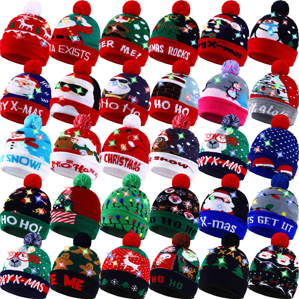 Light Up Christmas Hats Bulk LED Beanies Q251