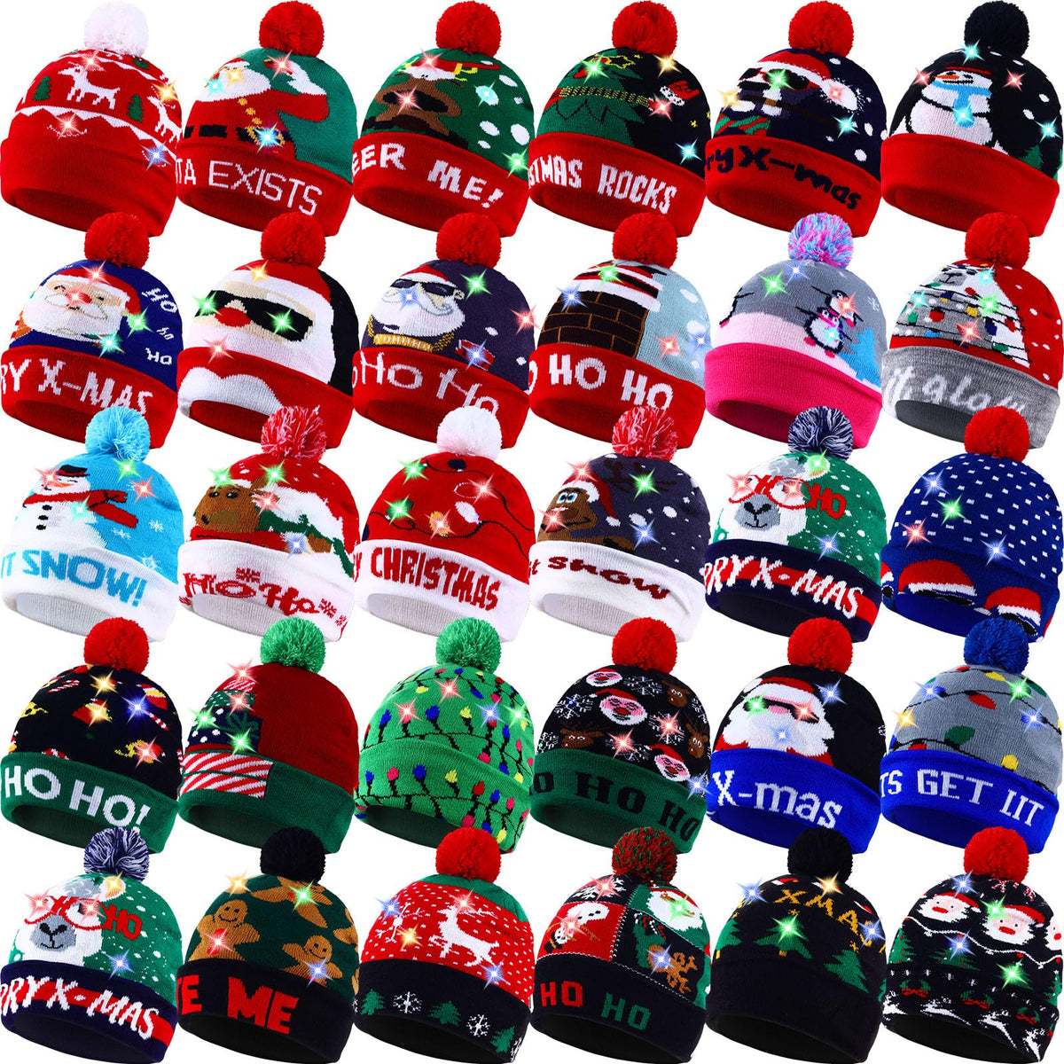 Light Up Christmas Hats Bulk LED Beanies Q251