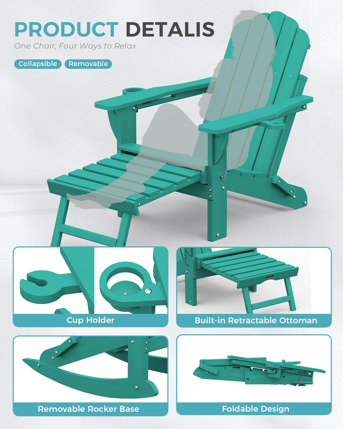 Adirondack Rocking Chair with Footrest O50682