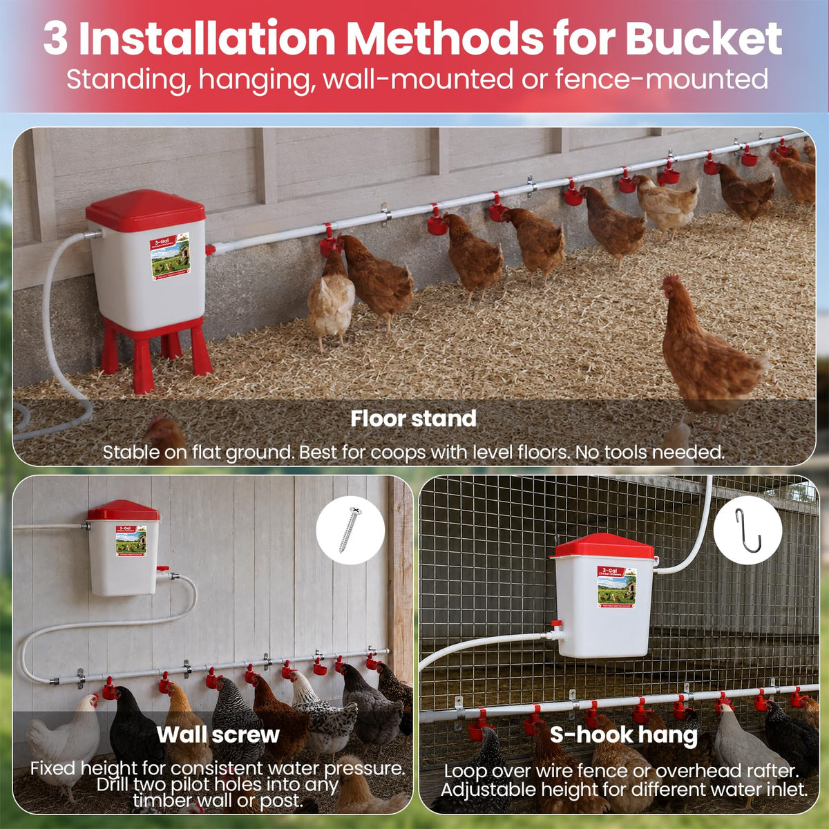 Automatic Chicken Waterer System with 8 Drinking Cups W226