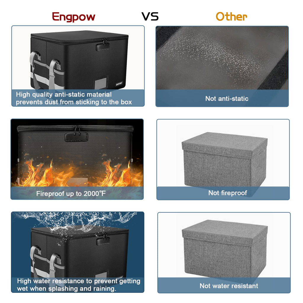 Black Fireproof Collapsible File Box with Lock L541