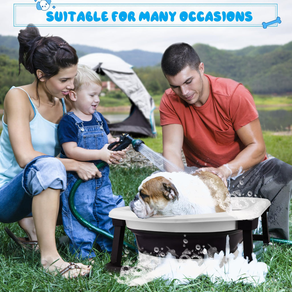 Collapsible Pet Bathtub with Water Drain Plug and Grooming Brush C1356