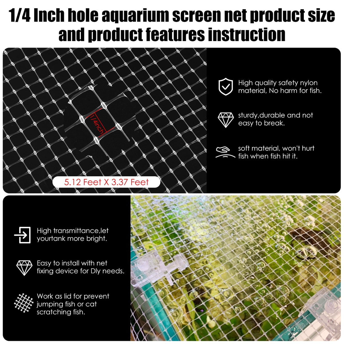 Transparent Mesh Aquarium Lid Cover 5.12 Feet X 3.37 Feet A24214