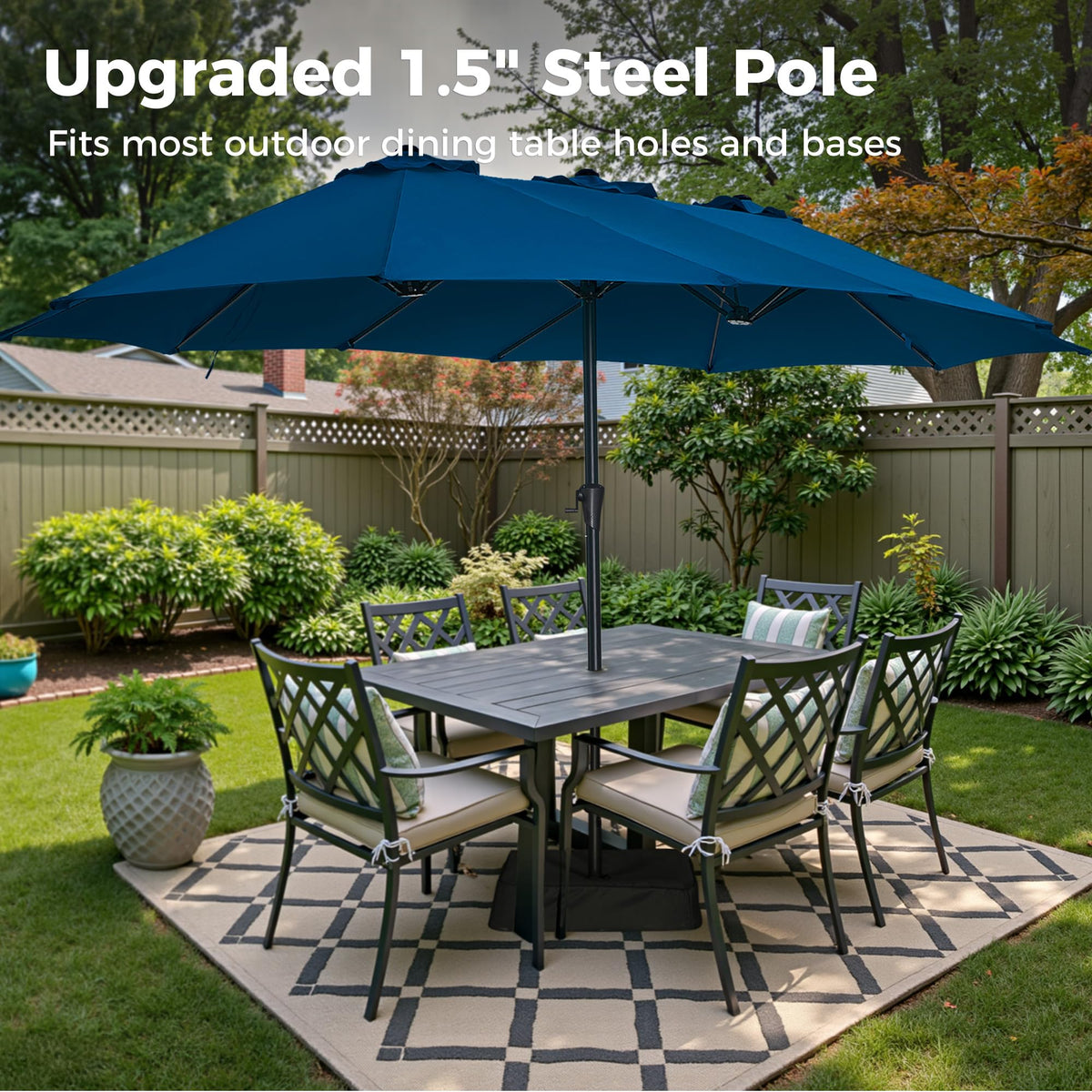 13FT Double Sided Navy Blue Patio Umbrella with Base H732